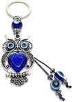 LUCKBOOSTIUM Owl Evil Eye Protection Amulet- Car Mirror Hanging Accessories- Owl Evil Eye Ornament- Home & Car Mirror Good Luck Charms, Protection Charms- Blue Crystals