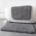 Phantoscope Bathroom Rugs - Set of 2 Non-Slip Ultra Soft Microfiber Plush Bath Mat Water Absorbing Shower Rugs, Grey, 17 x 24 & 20 x 32 Inches