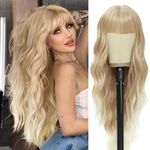 NAYOO Blonde Wigs with Bangs for Women Curly Wavy Hair Women's Synthetic Wigs Wigs Heat Resistant Wigs for Daily Party Use 26 Inches (Blonde)