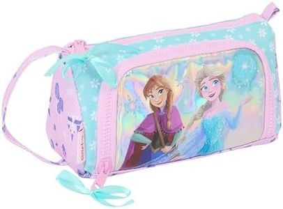 Safta Frozen Cool Days - Portatodo con Bolsillo Desplegable Vacío, Estuche Infantil, Estuche Niño, Ideal para Niños en Edad Escolar, Cómodo y Versátil, 20x8.5x11 cm, Color Violeta/Celeste