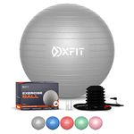 OXFIT Exercise Ball - Anti-Burst, Multi Size, Yoga Ball with Foot Pump - Gym Ball for Fitness, Pilates, Pregnancy, Labour, Birthing Ball, Swiss Ball – multiple colours (50-55cm (S), Grey)