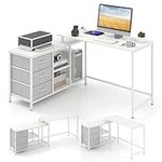 COSTWAY L-Shaped Computer Desk, Convertible Study Writing Workstation with Drawer, Shelves & Charging Station, Large Long Corner Home Office Desk Wooden PC Laptop Gaming Table (White + Gray)