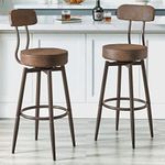 UnaFurni Bar Stools with Back Set of 2, Swivel Kitchen Counter Stools, Industrial Round Barstool Chocolate Brown Bar Chairs, 24 or 29 Inch