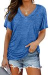 isermeo Womens Summer Tops Short Sleeves V Neck T-Shirt Loose Fit Dolman Blouse Ladies Clothes Blue XL