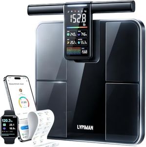 Smart Body Composition Scale for Body Weight, BMI, Body Fat & Muscle Mass, 8-Electrode BIA, 57 Metrics, 485 lb, 5.25" Color Display, Retractable Handle, WiFi & Bluetooth