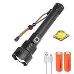 LUXNOVAQ 18000 Lumens XHP70 LED Torch, Rechargeable Powerful Tactical Flashlight,Super Bright Torch Zoomable Waterproof Handheld Torches Light 3 Modes for Camping Hiking Outdoor