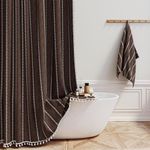 BTTN Boho Farmhouse Shower Curtain - Linen Rustic Heavy Duty Striped Fabric Shower Curtain Set, Bohemian Vintage Country Cloth Shower Curtains for Bathroom, Brown, 72" W x 96" L (Pack of 1)