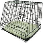 Ellie-Bo Deluxe Sloping Puppy Cage Folding Dog Crate with Non-Chew Metal Tray Fleece and Slanted Front for Car, Small, 24 Inch, Black