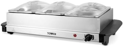 Tower T16151 Buffet Server with 2x 2.5L Trays & 2x 1.2L Trays, Adjustable Temperature Controls, Cool Touch Handles, 300W, Stainless Steel