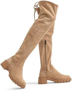 Jeossy Women's 990 Over The Knee High Boots Sand Platform Thigh High Boots Round Toe Long Boots for Women Size 8(DJY990 Sand 08)