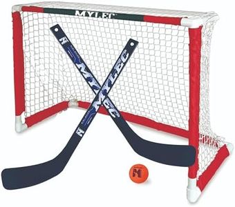 Mylec MINI Hockey Set - 1 x MINI PVC Hockey Goal (30.5" x 23"), 2 x Plastic MINI Player Sticks (Left and Right), 1 x Hockey Foam Ball, Lightweight, Sleeve Netting System (Red, 3 Pounds)