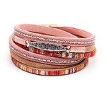 Luluadorn Women Pink Multilayer Leather Wrap Bracelet Sparkling Wristbands Boho Braided Bracelet