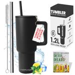 Markori 1.2L Stainless Steel Insulated Water Tumbler with Lid and Straw |12hr Hot & 8hr Cold| Fits Cup Holder| Leak Proof| for Gym, Office,Travel| Includes 2 Straw,1 Brush (Shadow Sipper)