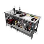 Deluxe Cocktail Bar Station Stainless Steel Insulated Ice Well Free-Standing Workstation 3 shelves Sink 360 Degree Swivel Mixer Tap Speed Rail Drink Refresher Drip Tray Gastro Pots FREE Boston Shaker