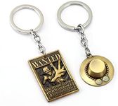 KOGNGU 2 Pcs Hot Japan Anime One Piece Keychain Portgas D Ace Key Chain Cosplay, Bronze, Medium