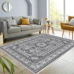 OZMIC Vintage Rugs Living Room Large 160x230 cm - Super Soft Extra Long Runner Rugs for Hallway Non Slip Flat Weave Traditional Rug for Bedroom, Grey Rug Large