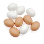 JZK 10x White and Brown Realistic Wooden Eggs for Craft and Home Decoration, Wood Fake Hen Egg Help Laying, Dummy Eggs for Easter Egg Hunt, Lifelike Artificial Chicken Egg Toy for Painting