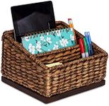 BIRDROCK HOME Seagrass Desk Organizer - Brown Wash - Hand Woven - Natural - Stylish Decorative Design - Mail Filer