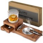 Scotte Ashtray Coaster Whiskey Glass Tray & Wooden Ash Tray with Cigar Cutter,Include Drawer and Cigar Slot Home Office Outdoor Great Cigar Accessories for Men