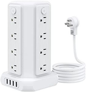 Power Strip Tower Surge Protector, NTONPOWER 16 Outlet 4 USB Ports Desktop Charging Station, Individual Switch, 5 ft Extension Cord with Multiple Outlets for Home Office Dorm Room Desk, 1080J, White