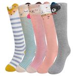 ZFSOCK Girls Knee High Socks: Animal Long Socks for Kids - Over Calf Knee Cartoon Funny Cute Child Socks Girls Present 5 Pairs 2-3 Years old Fox