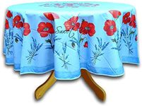 India Arts French Provencal Tablecloth Acrylic Coated 100% Cotton (71" Round, Blue Poppy)