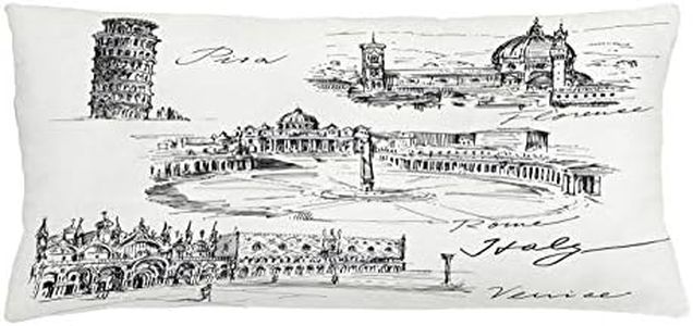 Ambesonne Sketchy Throw Pillow Cushion Cover, Travel The World Themed Historical Italian Landmarks Venice Rome Florence Pisa, Decorative Rectangle Accent Pillow Case, 36" X 16", Black White