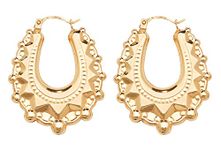 9ct Yellow Gold on Silver Victorian Style Gypsy Oval Creole Hoop Earrings