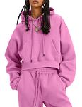 COZYPOIN Womens Fleece 2 Piece Outfits Sweatsuit Crop Top And Pants Hoodie Tracksuit Set, Rose, Medium