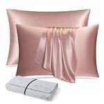 DISANGNI 100% Natural Mulberry Silk Pillow case for Hair and Skin with Hidden Zipper 22 Momme Both Sides Real Silk Pillow Case (2pc Standard Size 20" x26", Pink)