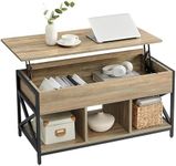 VASAGLE Lift Top Coffee Table, Lift Coffee Table with Storage Shelf, Hidden Compartments and Lifting Top, for Living Room, Office, 19.7 x 39.4 x (19.3-24.4) Inches, Oak with Blue Grains ULCT202B60