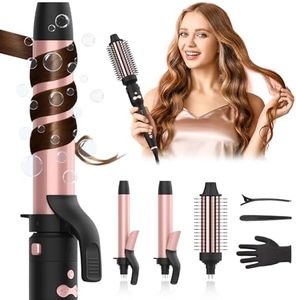 Automatic Rotating Curling Iron, 3 in 1 Thermal Brush Set 1-1 1/2 Inch, Auto Hair Curler with 3 Temps, 100 Million Ionic, Travel Dual Voltage Self Curling Wand for Beach Waves, Ceramic Coating