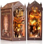 suruim DIY Book Nook Kit Bookend Puzzle Miniature Nook Library Bookshelf Insert Bookends Decoration Books Ornaments Gifts for Adults(Magic House-2)