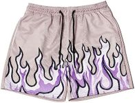 BOOMLEMON Men's Basketball Shorts Casual Workout Athletic Shorts Mesh Flame Graphic Print Running Short Pants, Cool Flame Purple, Medium