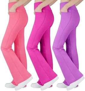 BIG ELEPHANT Girl's Flare Leggings with Pockets, Kids Bootcut Yoga Pants, High Waisted Bell Bottoms for Dance