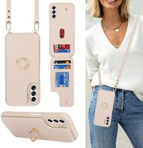 Lipvina for Samsung Galaxy A13 5G Case with Card Holder and Strap for Women,Crossbody Lanyard,Stand Ring Kickstand,Snap Clasp,Phone Wallet Cases 6.5 inch(Beige)