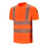 AYKRM hi vis t Shirts Hi Vis High Viz Visibility Short Sleeve Safety Work Polo T Shirt (Orange, L)