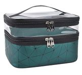 Oceanevo Dual Layer Makeup Bag, Makeup Pouch for Women, Cosmetic Bag for Storage of Toiletries and Brushes - 21 x 17 x 15 cm - Green