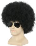 yuehong Short Black Fluffy Disco Afro Wigs Synthetic Cosplay Fancy Funny Wigs Halloween Costume Daily Party Wig for Unisex