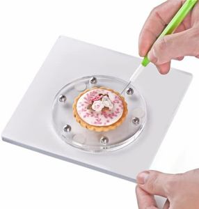 Kasmoire Cookie Decorating Turntable, Sugar Cake Cookie Decorating Supplies Kit-with Anti-Slip Silicone Mat,Turns Smoothly Easy Control and Convenient,5.7 x 5.7inch,Thicker,Acrylic,Square