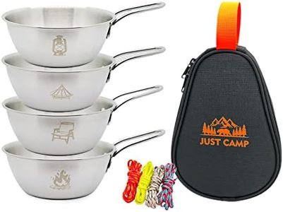 Pubgeer Camping Bowls 20oz (4 Pack) - Stackable Stainless Steel Bowl with Handles and Storage Bag | Outdoor Sierra Cup | Ideal for RV Travel, Camping, and Backpacking | Great Gift