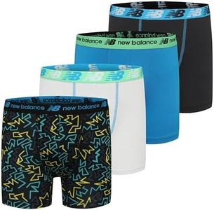 New Balance Boys' 3.5" Underwear, Performance Boxer Briefs (4 Pack), Spice Blue Electric/Ice/Spice Blue/Black, Small