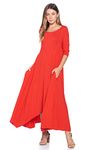 12 Ami Solid 3/4 Sleeve Pocket Loose Maxi Dress (S-3X) - Made in USA - Red -