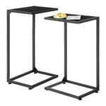 MOOACE C Shaped End Table Set of 2, Snack Side Tables for Sofa, Couch Table for Small Space That Slide Under, TV Trays for Living Room Bedroom, Strong and Stable with Metal Frame, Black