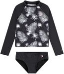 Hurley Girls Long Sleeve Rash Guard 2-Piece Swimsuit, Black/Sail, 7