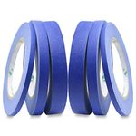 BOMEI PACK 6Pack Blue Painters Masking Tape, 1/4” 1/2” 3/4” X 60yds Multi Size Painting Paper Tape, Clean Removal with No Residue