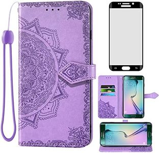 Asuwish Compatible with Samsung Galaxy S6 Edge Wallet Case and Tempered Glass Screen Protector Flip Cover Card Holder Stand Cell Accessories Phone Cases for Glaxay S6edge 6s 6 S 6edge Women Men Purple