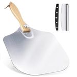 Ninonly Aluminum Pizza Peel 12" x 14" Pizza Paddle with Foldable Wood Handle, Metal Pizza Spatula with Rocker Cutter for Easy Storage&Clean, Pizza Tools for Pizza Oven Baking Pizza Bread Pastry