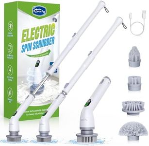 Luctry Electric Spin Scrubber, Cordless Electric Cleaning Brush with Adjustable Extension Arm, 4 Cleaning Brush Heads, Power Scrubber for Bathroom, Kitchen,Tiles, Floors, and Bathtubs, White