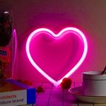 Pink Heart Neon Sign, LED Neon Light Battery Operated or USB Powered Decorations Lamp, Table and Wall Decoration Light for Girl's Room Dorm Wedding Anniversary Valentines Day Birthday Party Home Décor